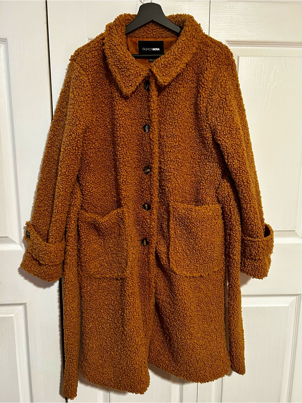 Brown Teddy Coat | Full Length Belted | Size L